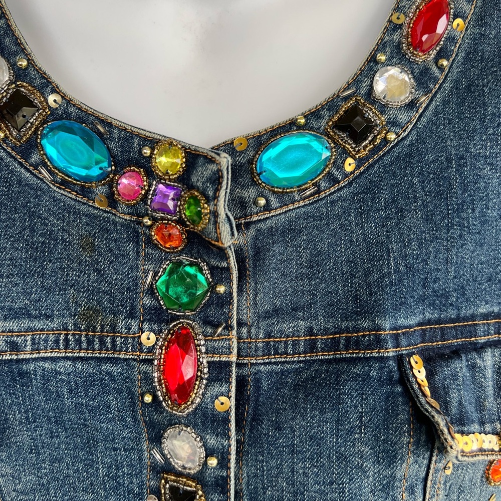 Berek 2 by Takako Sakon Art to Wear Denim Jacket w Jewels rhinestones & Sequins - Picture 3 of 9